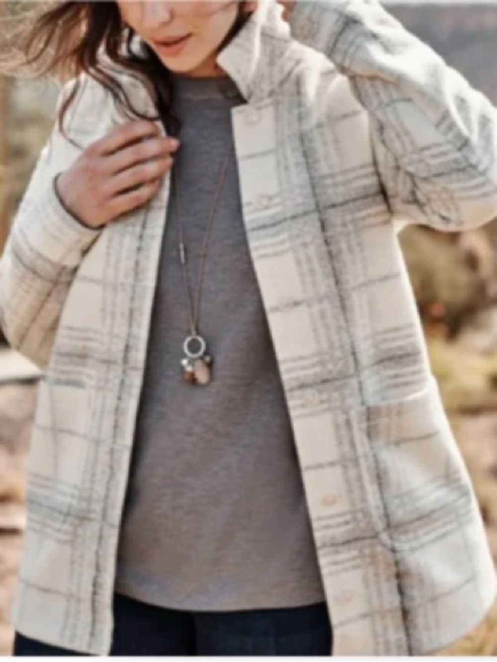 J. Jill cream & blue plaid shirt / jacket (shacket) Size large